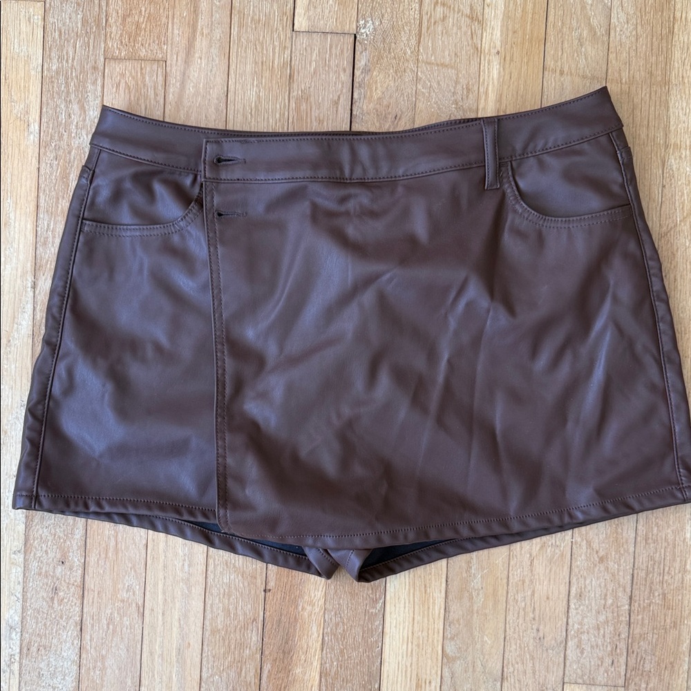 Brown Women's pleather  Skort